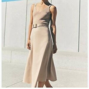 Ann Taylor Mixed Media Sweater Tank Midi Dress Tan NWT Size Medium Classic